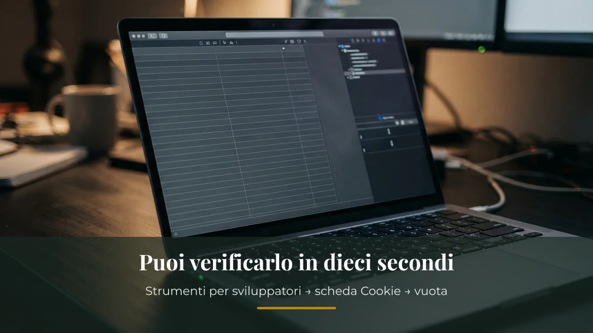 Pannello degli strumenti per sviluppatori con l'elenco dei cookie vuoto su simbolario.com