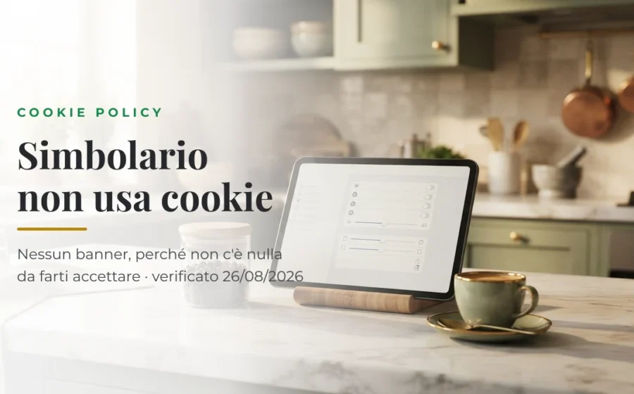 Tablet e barattolo su un piano di marmo: la cookie policy di Simbolario, nessun cookie installato