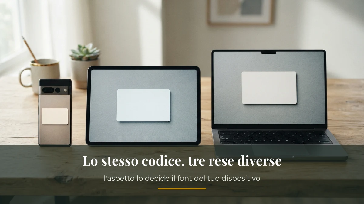 Telefono, tablet e portatile affiancati, a mostrare che la resa di un carattere dipende dal dispositivo