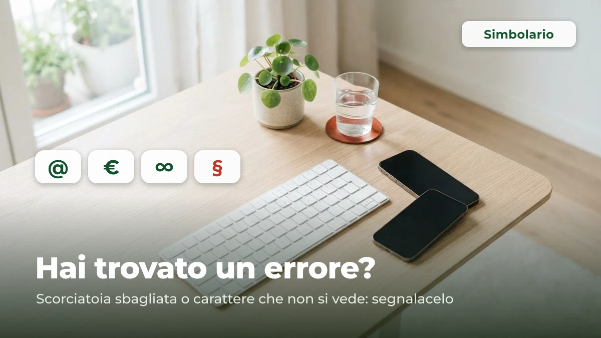 Tastiera e telefono su una scrivania chiara: come segnalare a Simbolario una scorciatoia sbagliata o un carattere che non si vede