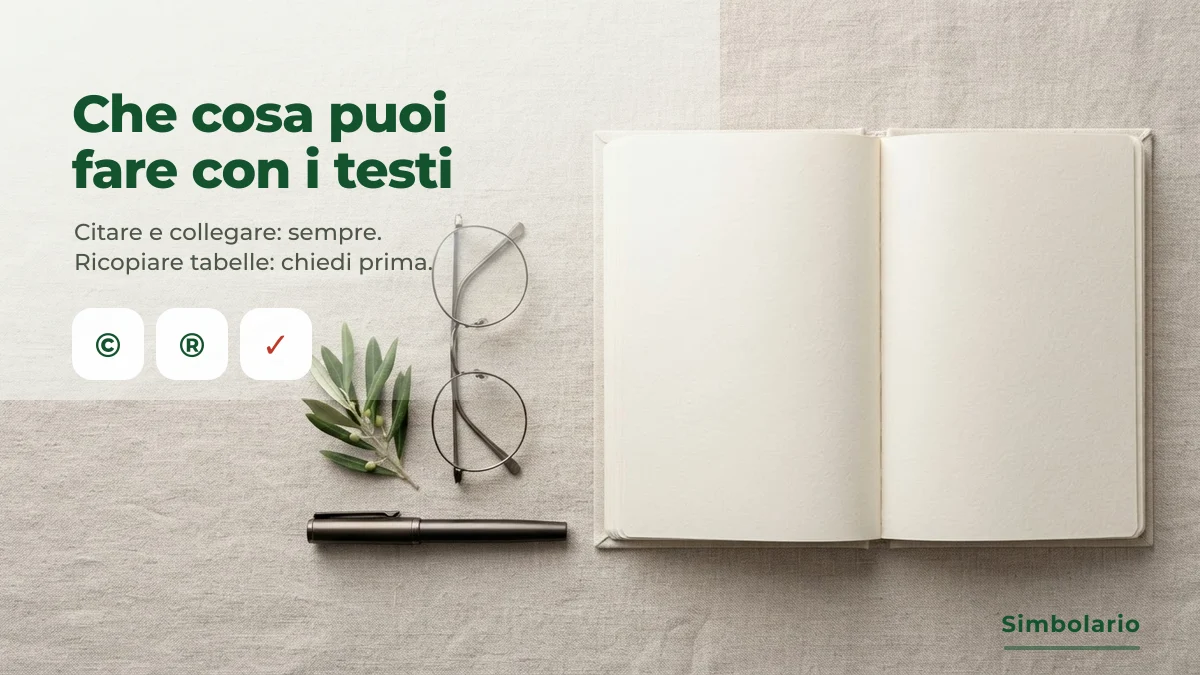 Che cosa puoi fare con i testi e le immagini del sito Quaderno aperto, penna e occhiali: che cosa puoi fare con i testi e le immagini di Simbolario