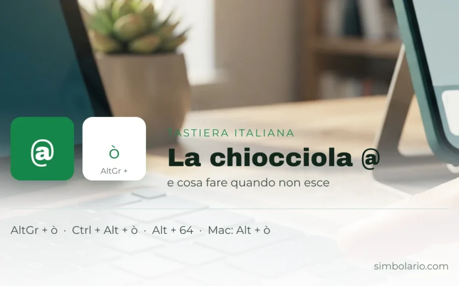 Tastiera italiana con la combinazione AltGr piu o per fare la chiocciola