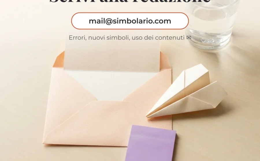 Contatti Simbolario: scrivi alla redazione a mail@simbolario.com, busta aperta e aeroplanino di carta su una scrivania chiara