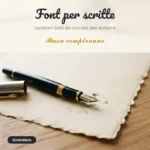 Font per scritte da copiare: la frase Buon compleanno in corsivo calligrafico accanto a una penna stilografica