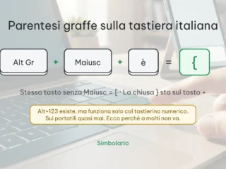 Parentesi graffe sulla tastiera italiana: Alt Gr piu Maiusc piu è